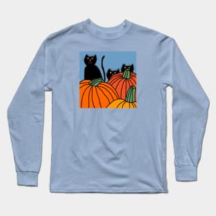 Three Black Cats and Pumpkins Long Sleeve T-Shirt